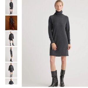 Quince Lightweight Mongolian Cashmere Turtleneck Sweater Dress Charcoal Gray S
